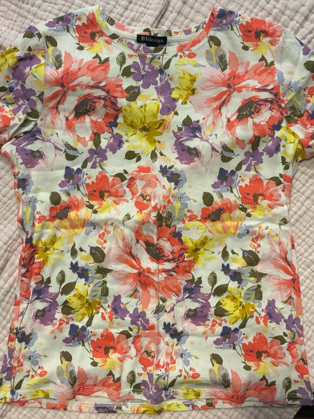 Floral Short Sleeve Tee in Coral & Yellow